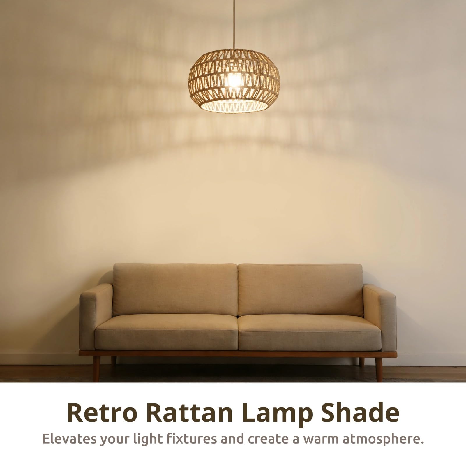 Klosz lampy rattanowej, 32 cm śr. x 17 cm wys. duży okrągły tkany abażur zamienny, retro styl wiklinowy do oświetlenia podłogowego, lampa wisząca, żyrandol