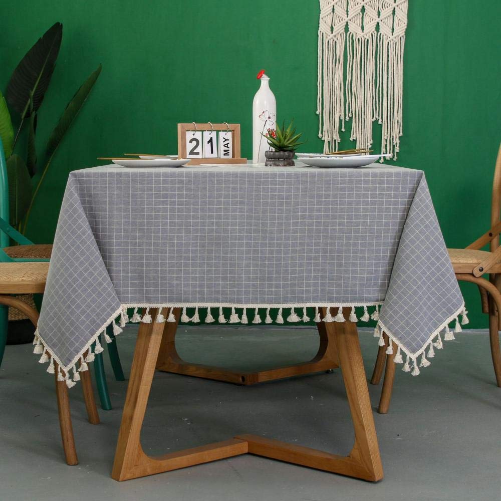 Antitache Lavable Nappe Rectangulaire Linge de Coton Nappes Tissu de Table Ornements Design Gris 140 × 240cm