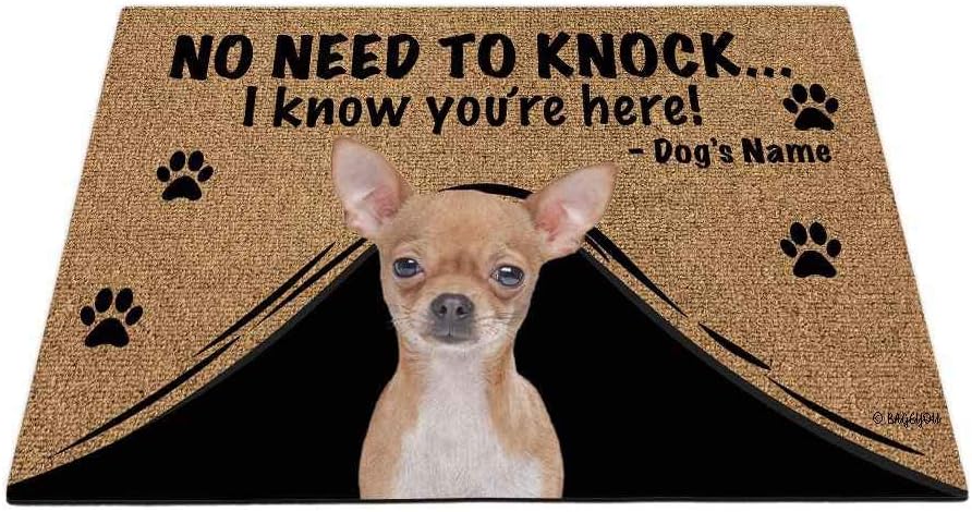 BAGEYOU Personalized Dog's Name Decor Doormat with Love Dog Chihuahua Welcome Floor Mat No Need to Knock I Know You're Here 27.5 x 17.7