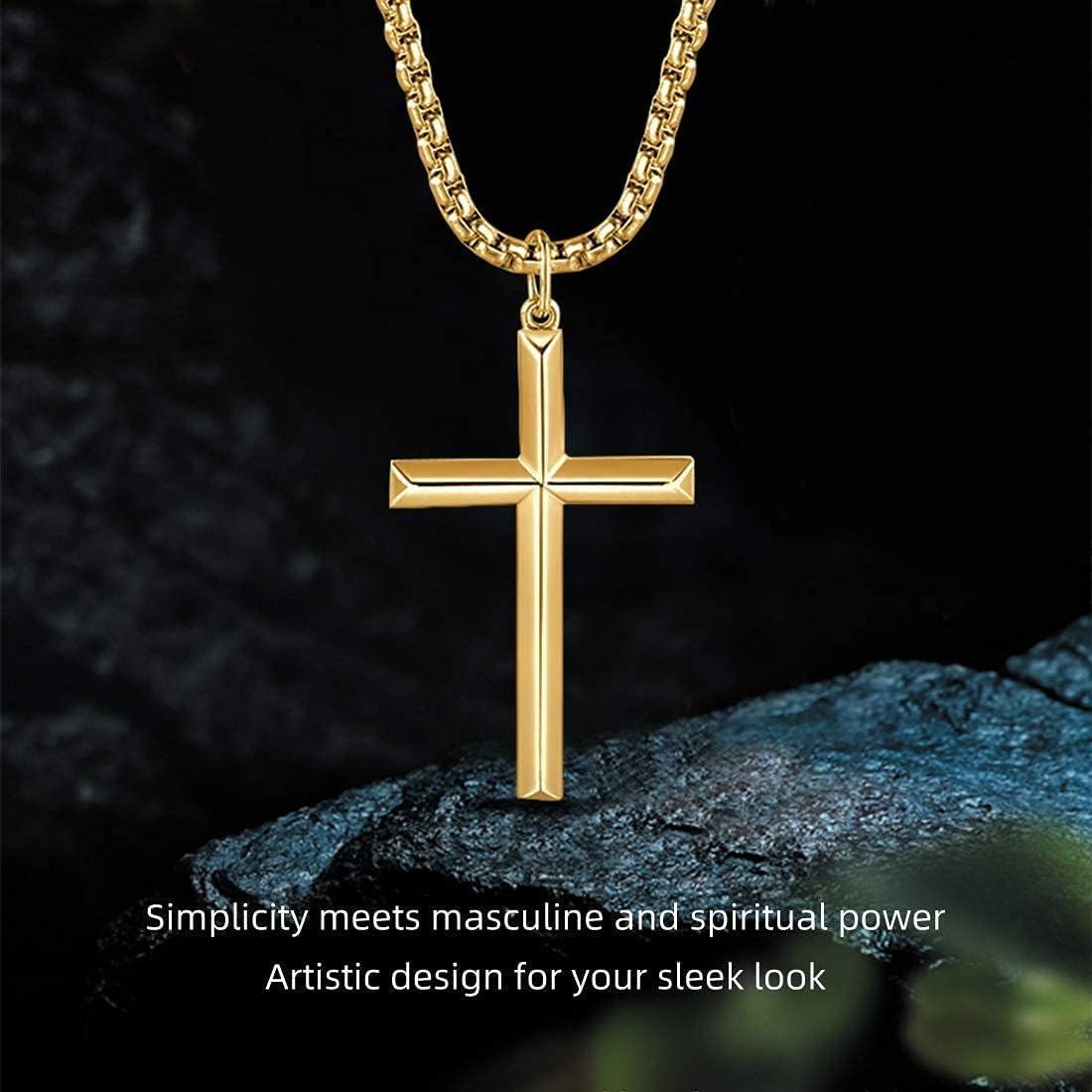 FANCIME Cross Necklace for Men Sterling Silver Cross Necklaces High Polished Gift For Men, Stainless Steel Box Chain Length 24 Inch - Image 9