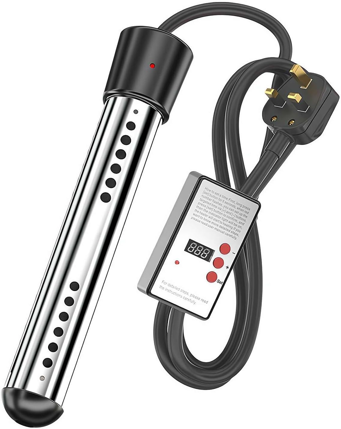 KKwercv Electric Immersion Water Heater, Bucket Water Heater, Household High Power Submersible Pool Bathtub Heater, 304 Stainless Steel Cover and Thermostat, Auto Shutoff