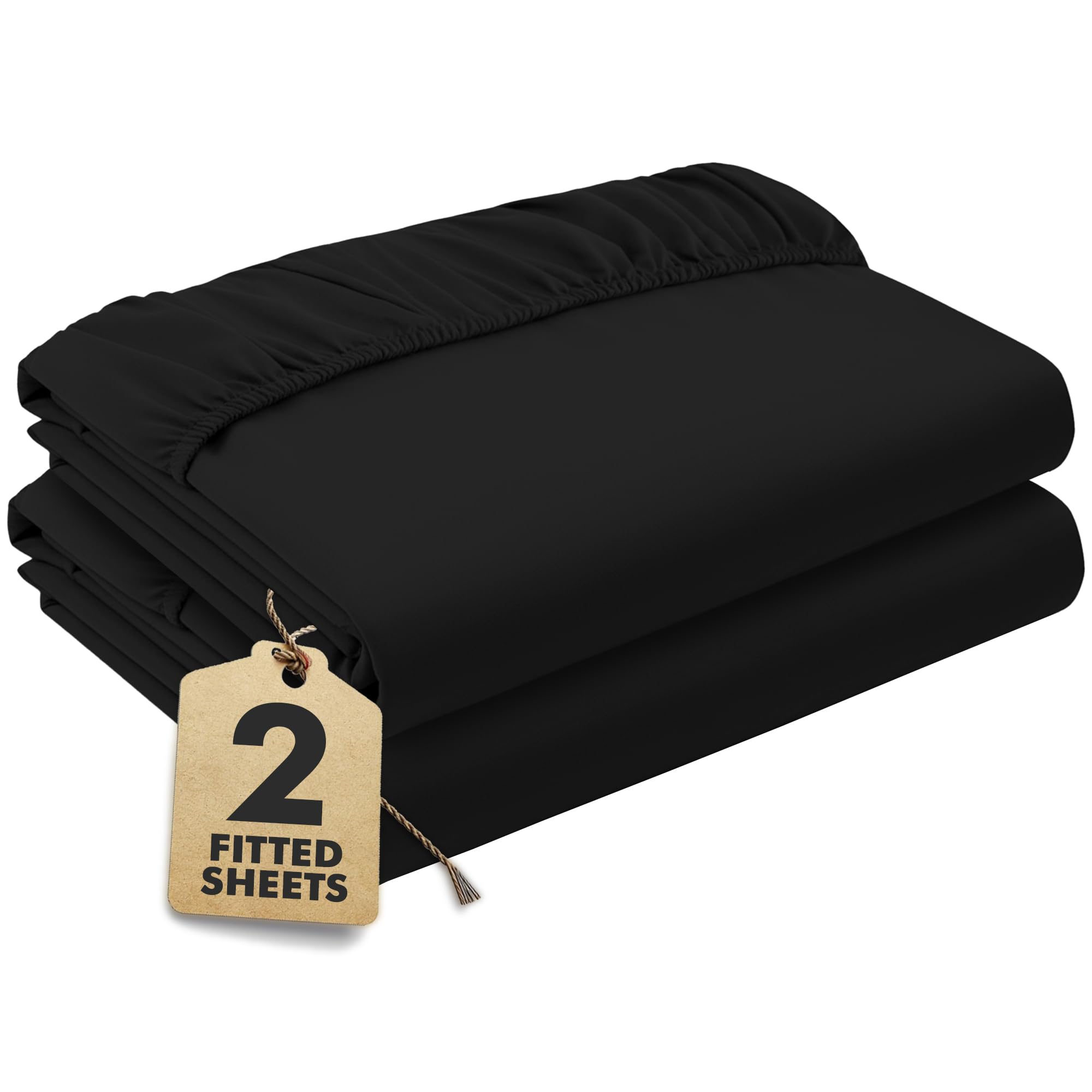 Black Fitted Sheet Single Beds (90×190 cm, Deep 35 cm) – Pack of 2 Soft Microfibre Elasticated Cover – Breathable, Durable & Easy Care Bottom Sheet