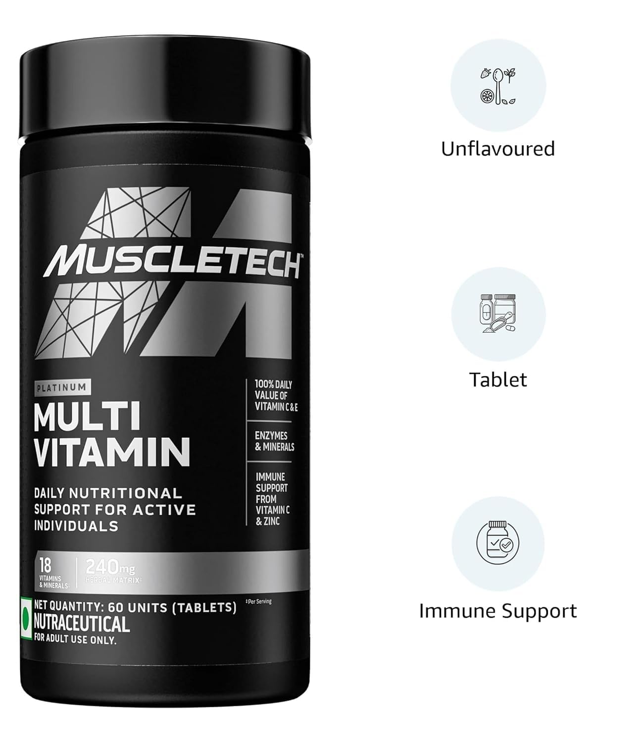 Muscle-Tech Platinum Multivitamin – Immune Support with Vitamin C, 18 Essential Vitamins & Minerals for Daily Health & Wellness | 60 Tablets for Men & Women Muscle-Tech Platinum Multivitamin – Immune Support with Vitamin C, 18 Essential Vitamins & Minerals for Daily Health & Wellness | 60 Tablets for Men & Women