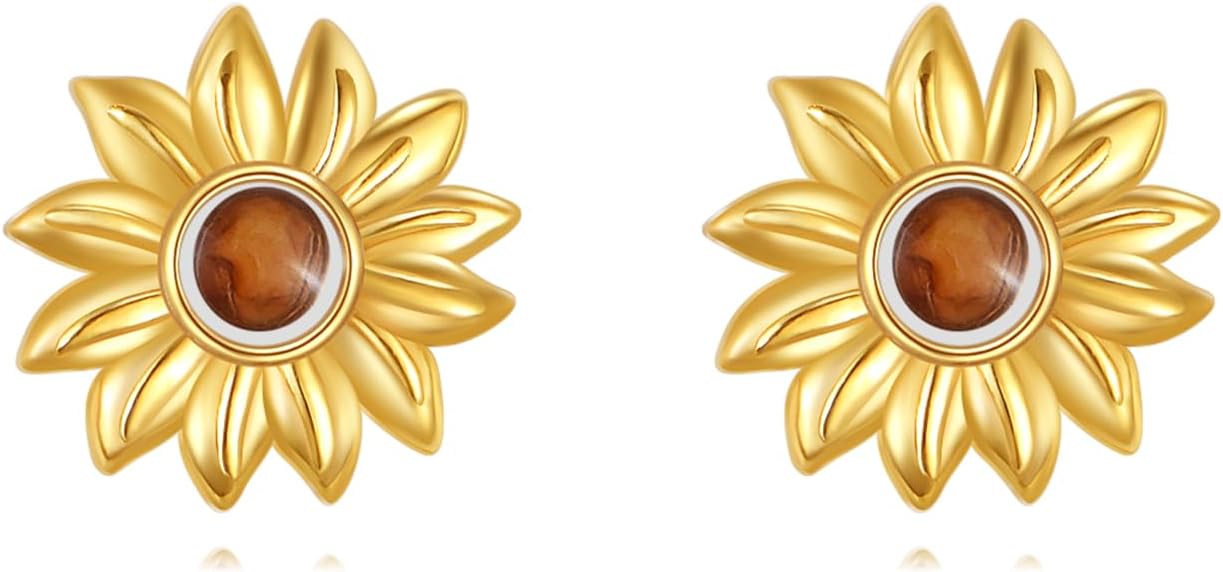 Gold Sunflower Earrings for Women 925 Sterling Silver Flower Studs You Are My Sunshine Jewelry Birthday Gifts Anniversary for Wife