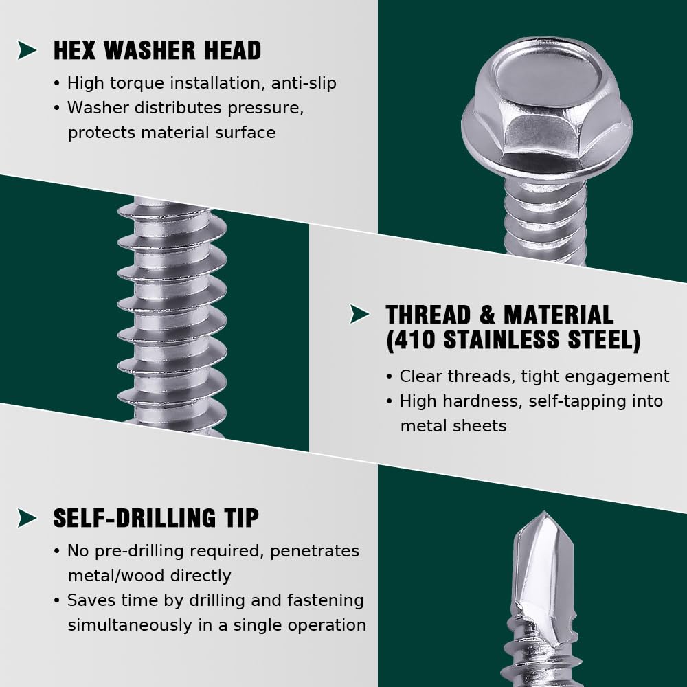 410 Stainless Steel Self-Drilling Screws - 50 Pack -4