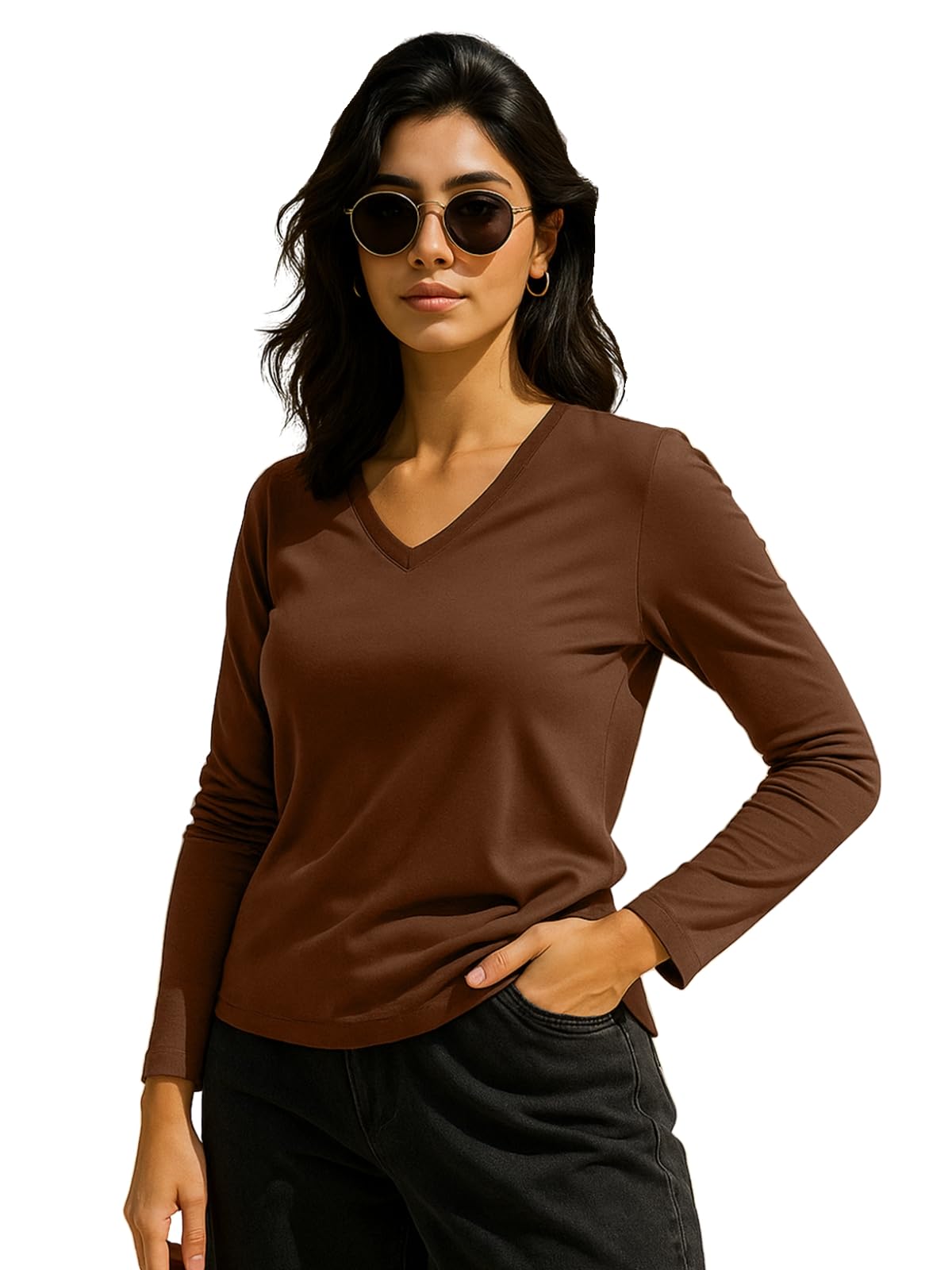 JUNEBERRY® T-shirt a maniche lunghe in puro cotone a tinta unita per donne e ragazze (taglie: dalla S alla 2XL)