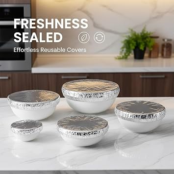 Reusable Aluminum Foil Food Covers: Heat-Insulating, Freshness-Preserving, Flexible Kitchen Lids for Meal Prep, Baking, and Food Storage (30)