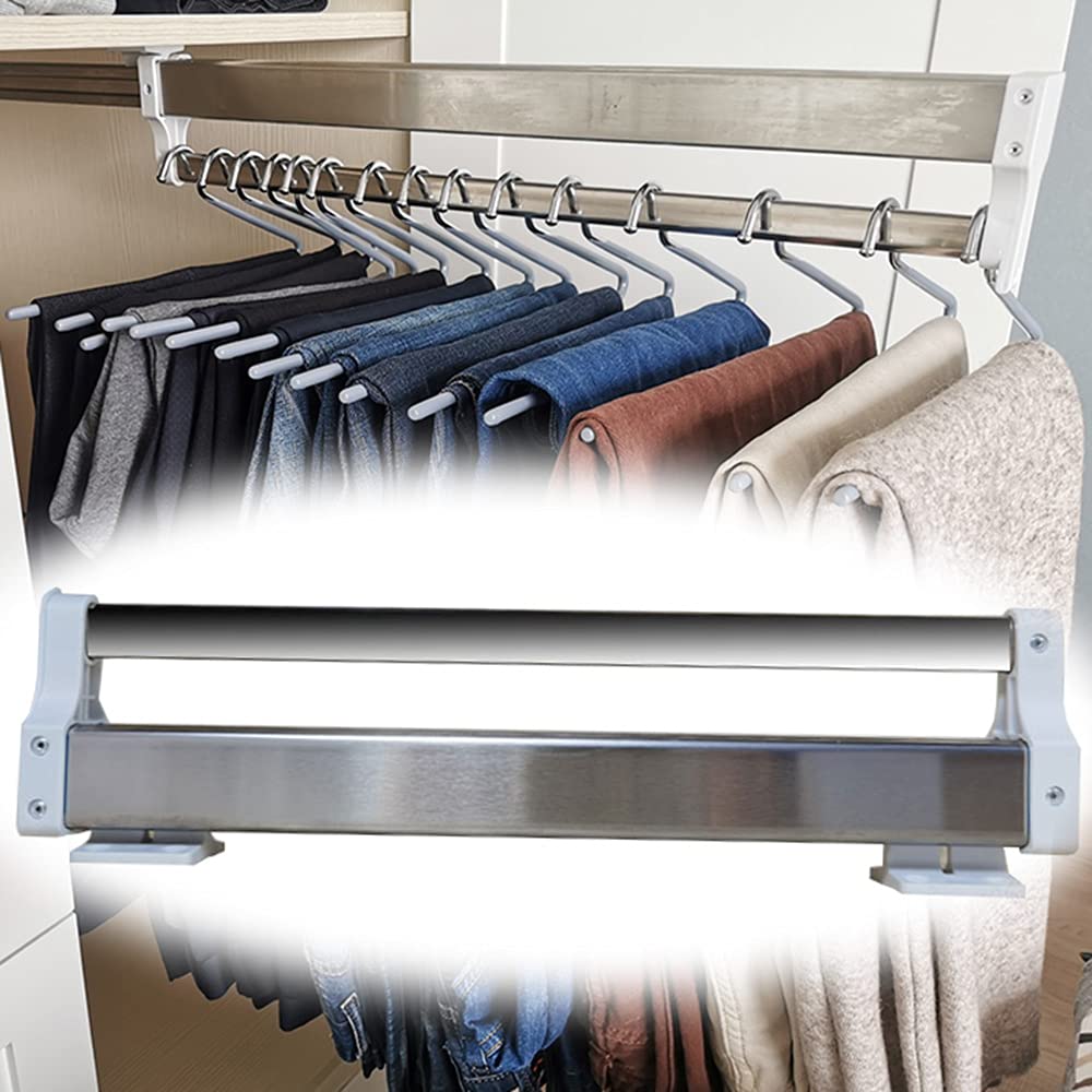 GLETSF Adjustable Closet Organizer Pull-Out Clothes Rail - Versatile Hanger Rod for Pants & Accessories, Maximize Space & Declutter Your Wardrobe,White-45cm/17.7inch
