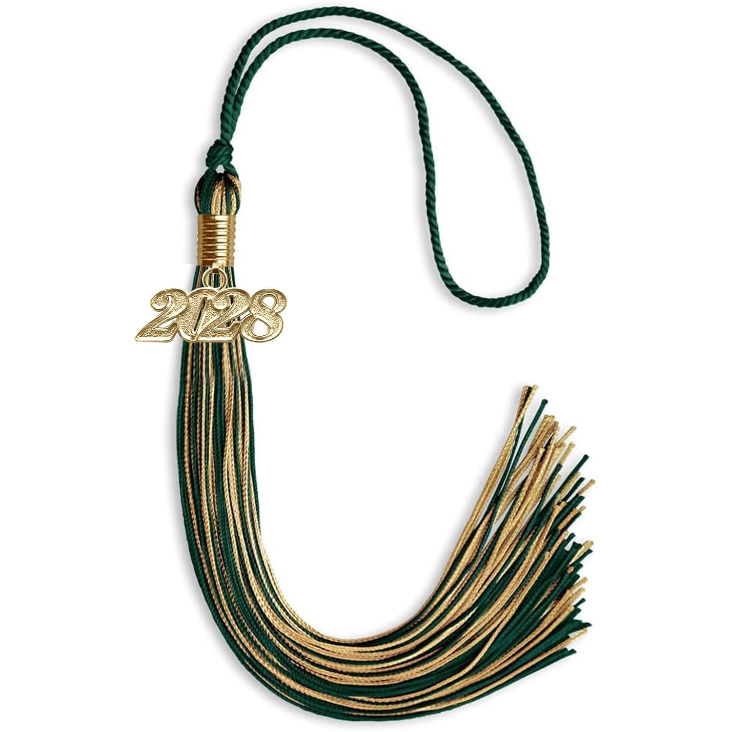 Endea Graduation Mixed Double Color Tassel with Gold Date Drop (Hunter Green/Antique Gold, 2028)