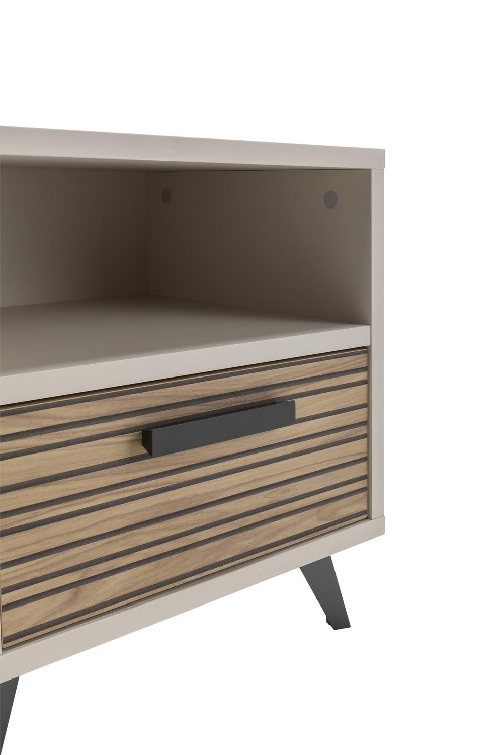 Composad | Comodino con 1 cassetto e 1 Vano Aperto della Linea Bravo per Camera da letto o Cameretta, (LxAxP): 50,4x55,5x40,5 cm, Colore Grigio Cashmere Topmatt e Strippedwood - Made In Italy