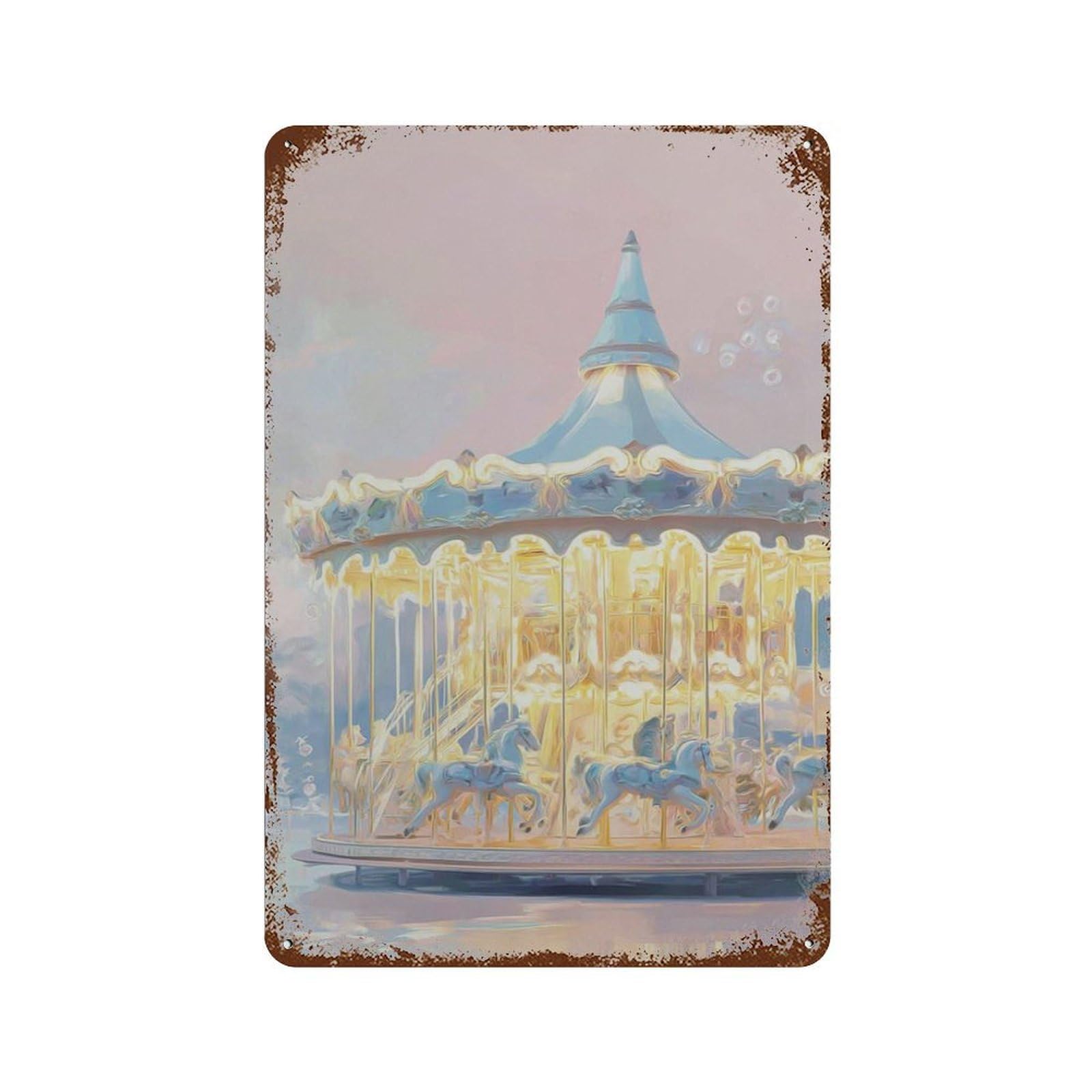 xiaoxiaoshen Carousel Pastel Nursery Dreamy Blue Pink Wall Decor Art Metal Tin Poster Modern Home Decor Art Home Bar Shop Decorations Vintage Sign 30x20cm