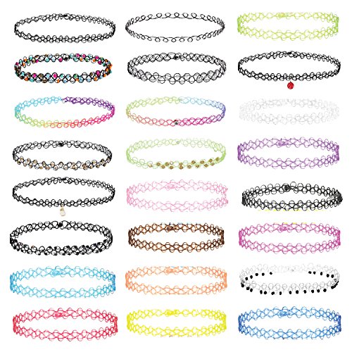 BodyJ4You 24PC Choker Necklace Set Colorful Stretch Elastic Jewelry Women Girl Kids Value Pack