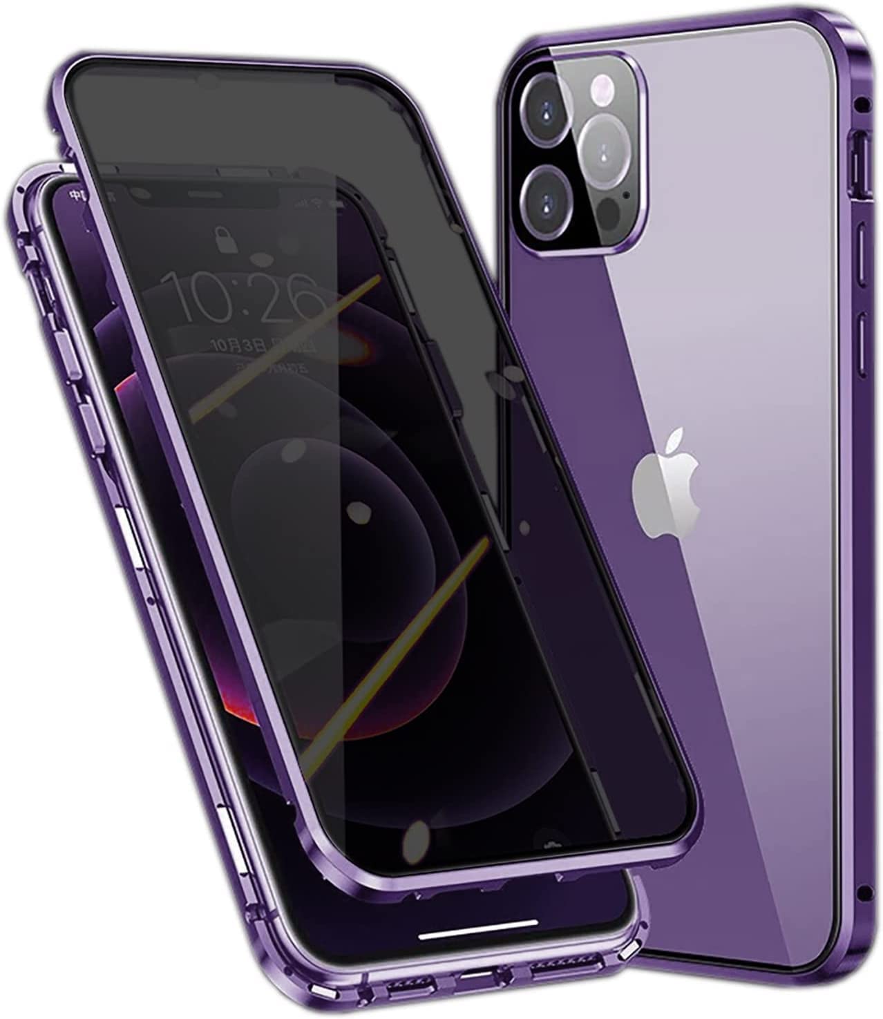 Custodia Anti-Spia Per IPhone 14 Pro Max – Cover Magnetica Con Vetro Temperato, Bumper In Metallo, Protezione Privacy 360° – Viola