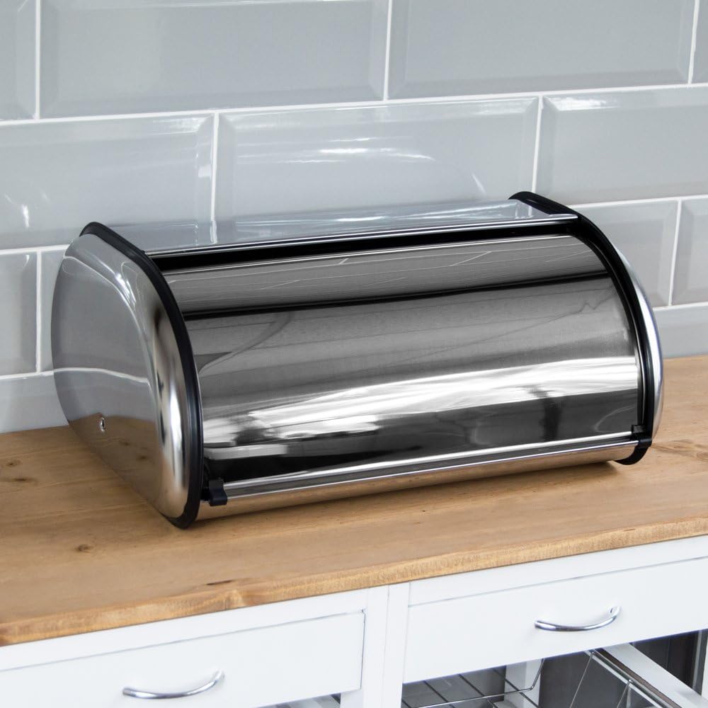 Chef Vida Bread Bin with Mirror Finish Stainless Steel Roll Top Free Delivery