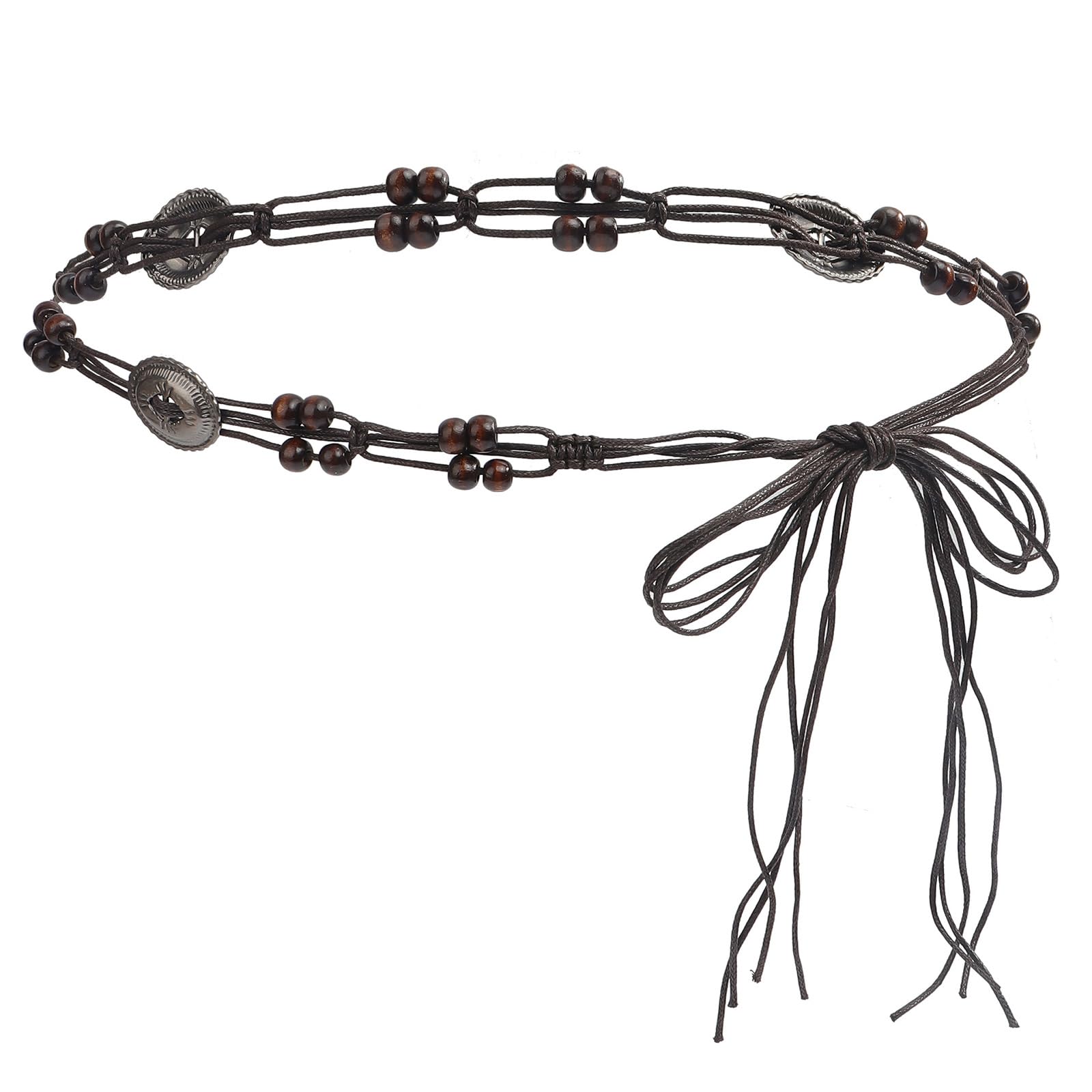MICFENY Braided Brown Beaded Belt Chain Unisex Body Jewelry For Layering Outfits Waxed Rope Ethnic Styles
