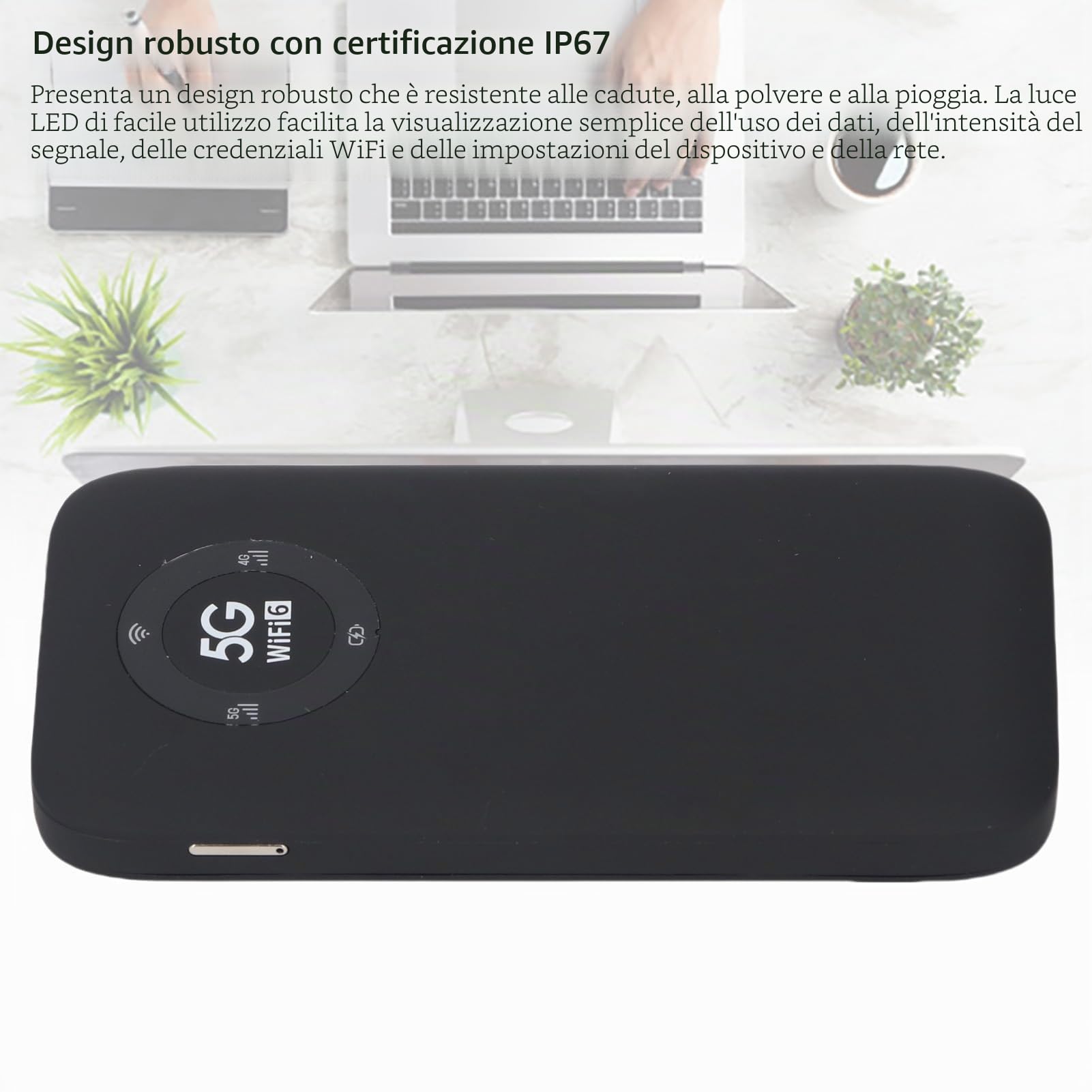 5G Mobile Hotspot WiFi 6 Router Portatile con Batteria da 7100 MAh 2,77 Gbps Scarica 16 Dispositivi Supporto per la Casa di Viaggio, Home, Office (ferroso)