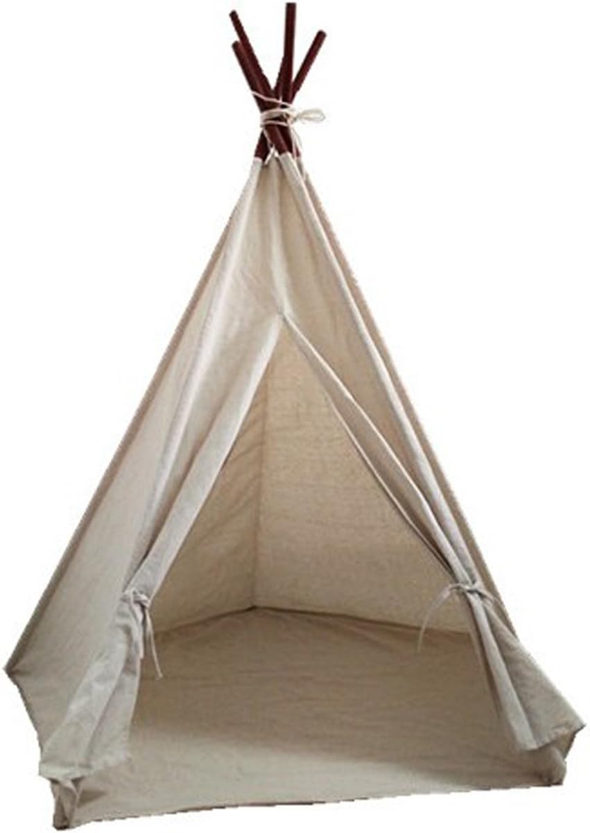 Miyaya Large Canvas Teepee Play Tent Indian Play Tent with Carry Case,5 Poles Design (White)