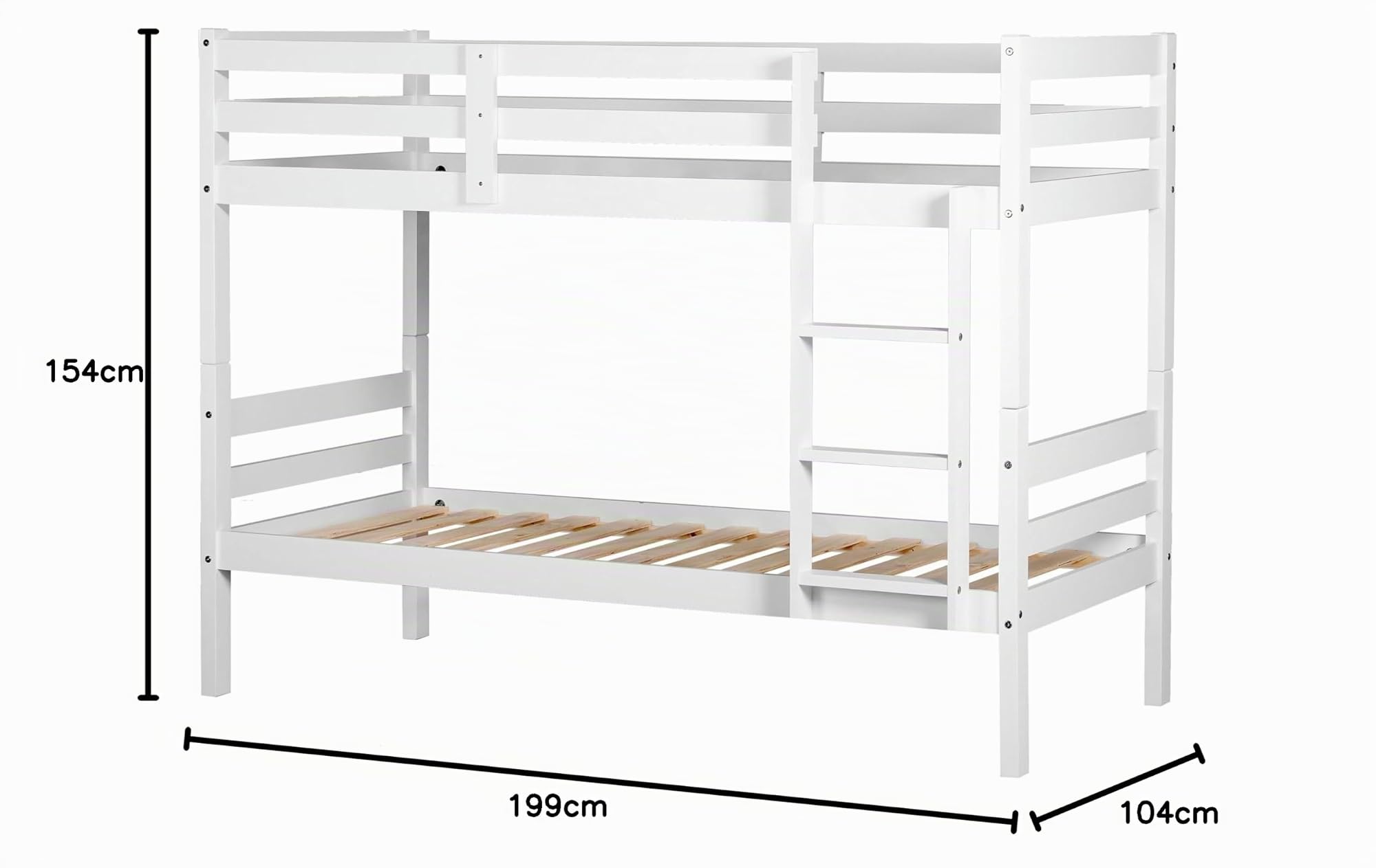 Buyqualia - Litera de Madera Color Blanco Abierto 154x98,5x198,5 cm | Cama Doble Compacta con Diseño Clásico para Niños y Adultos | Estructura de Pino Macizo Resistente | para Niños y Adultos