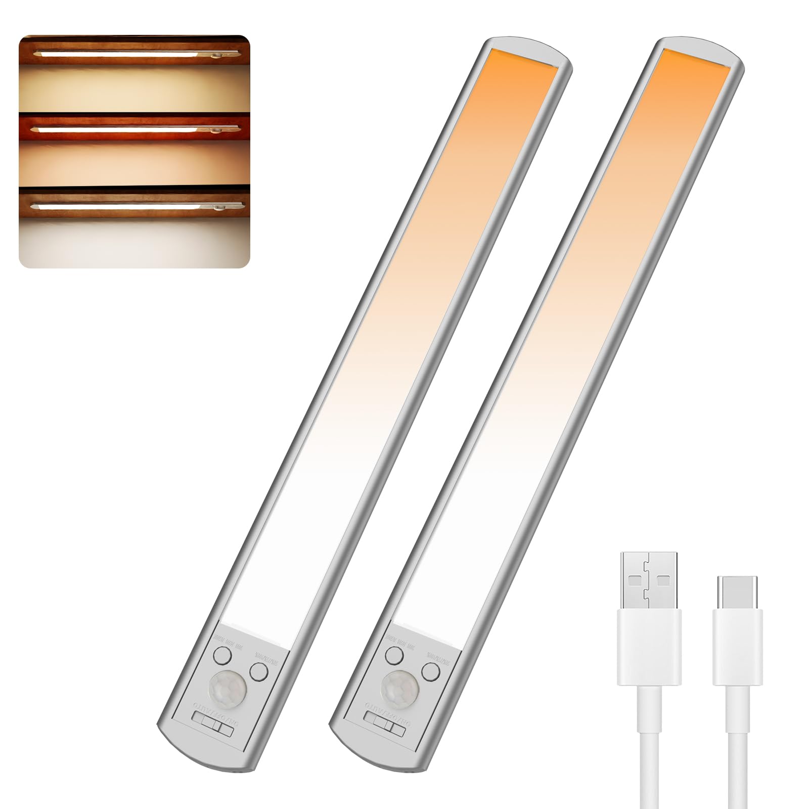 palaro Under Cabinet Lights, 126 LED Motion Sensor Light Indoor, 15.7 Inch Closet Lights, 2200 mAh Rechargeable Under Cabinet Lighting for Under Counter, Cupboard, Pantry (2 Pack