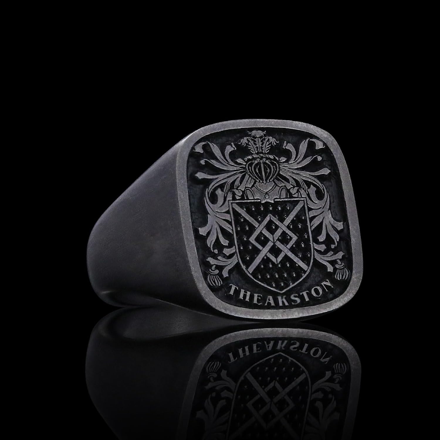 Family Name Ring, Customizable Coat of Arms, Sterling Silver, Signet Ring