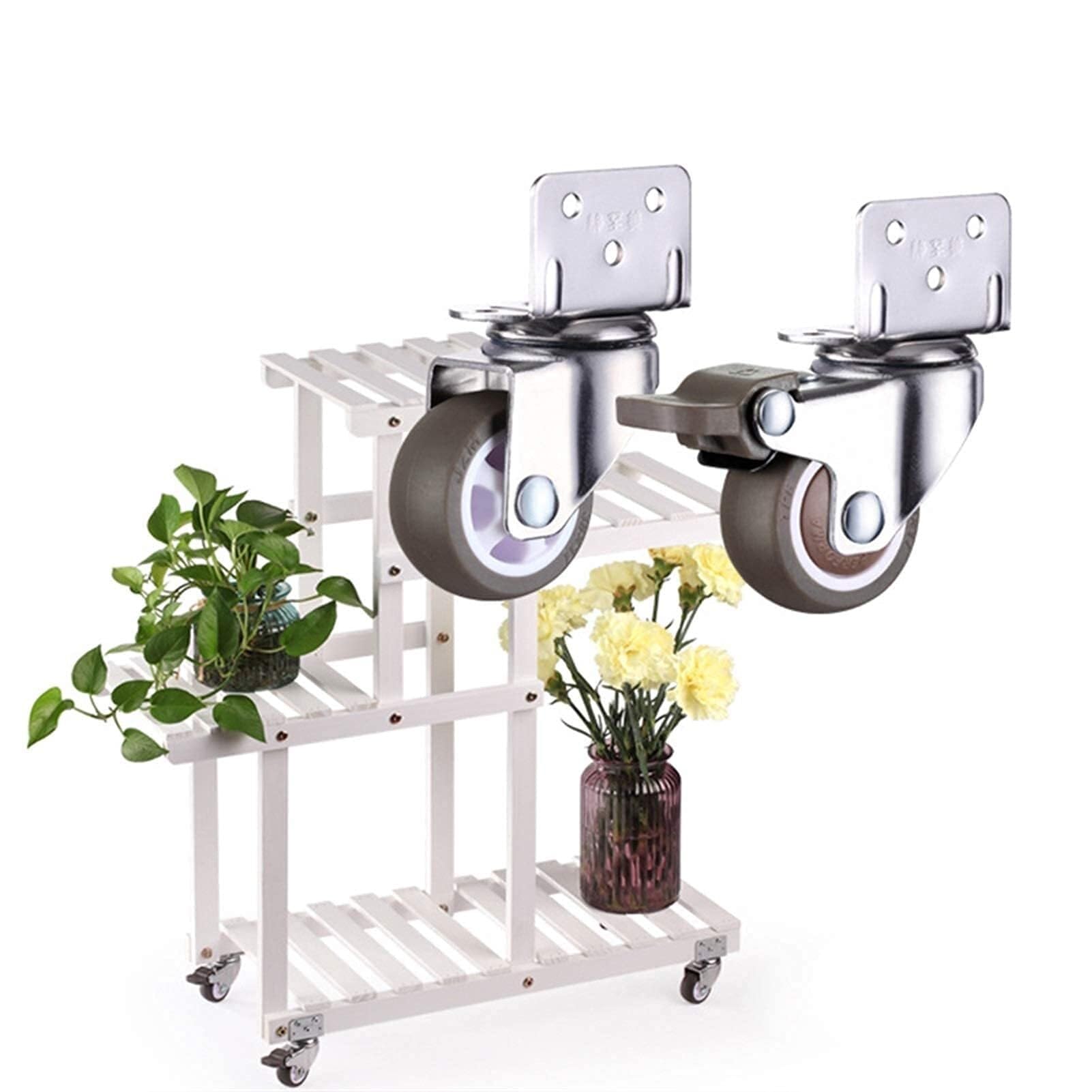 L-förmige Platten-Lenkrolle mit Bremse, Gummirolle, seitlich montierte Rollen for Blumenständer-Möbel, 4er-Set(With brakes,1.5 inch)