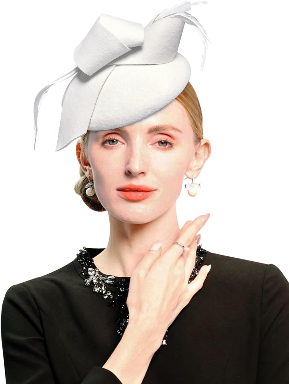 Wool Fascinator Pillbox Hat Winter British Wool Felt Hat for Women Wedding Church Hat Flower Fedoras - Image 2