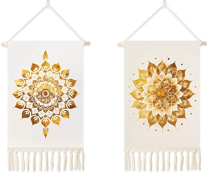 Umootek 2pcs Flower Printed Tapestry Vertical, Boho Simple Style Tapestry Wall Decor Cotton Linen Wall Hanging Art, Modern Home Decor for Bedroom, Living room, Sitting Room, Apartment13.8 * 19.7 in