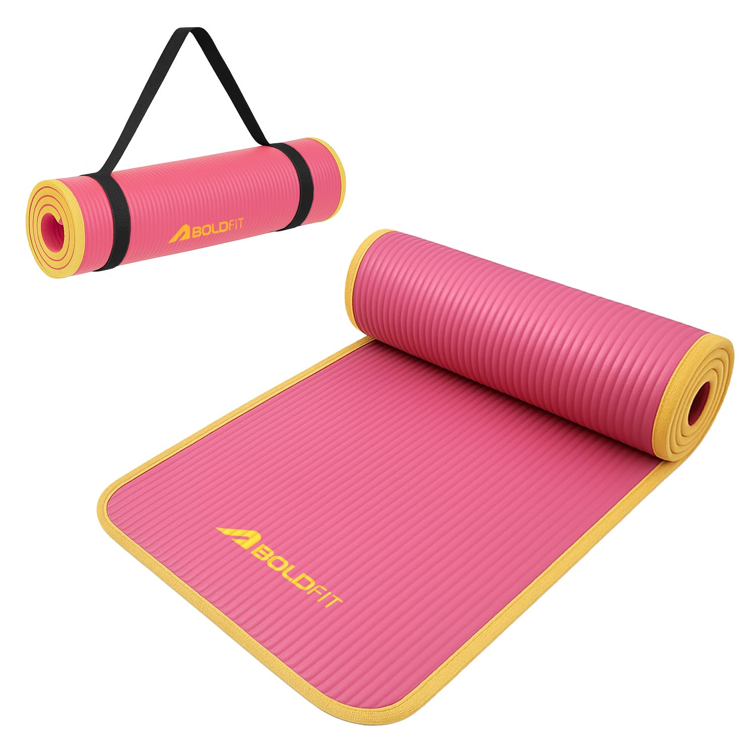 Boldfit Yoga Mat for Women Men & Kids NBR with Carrying Strap 10mm Thick YogaMat for Men Exercise Mat for Home Workout & Gym Anti Slip Anti Skid Workout 10 Mm Extra Thick YogaMat