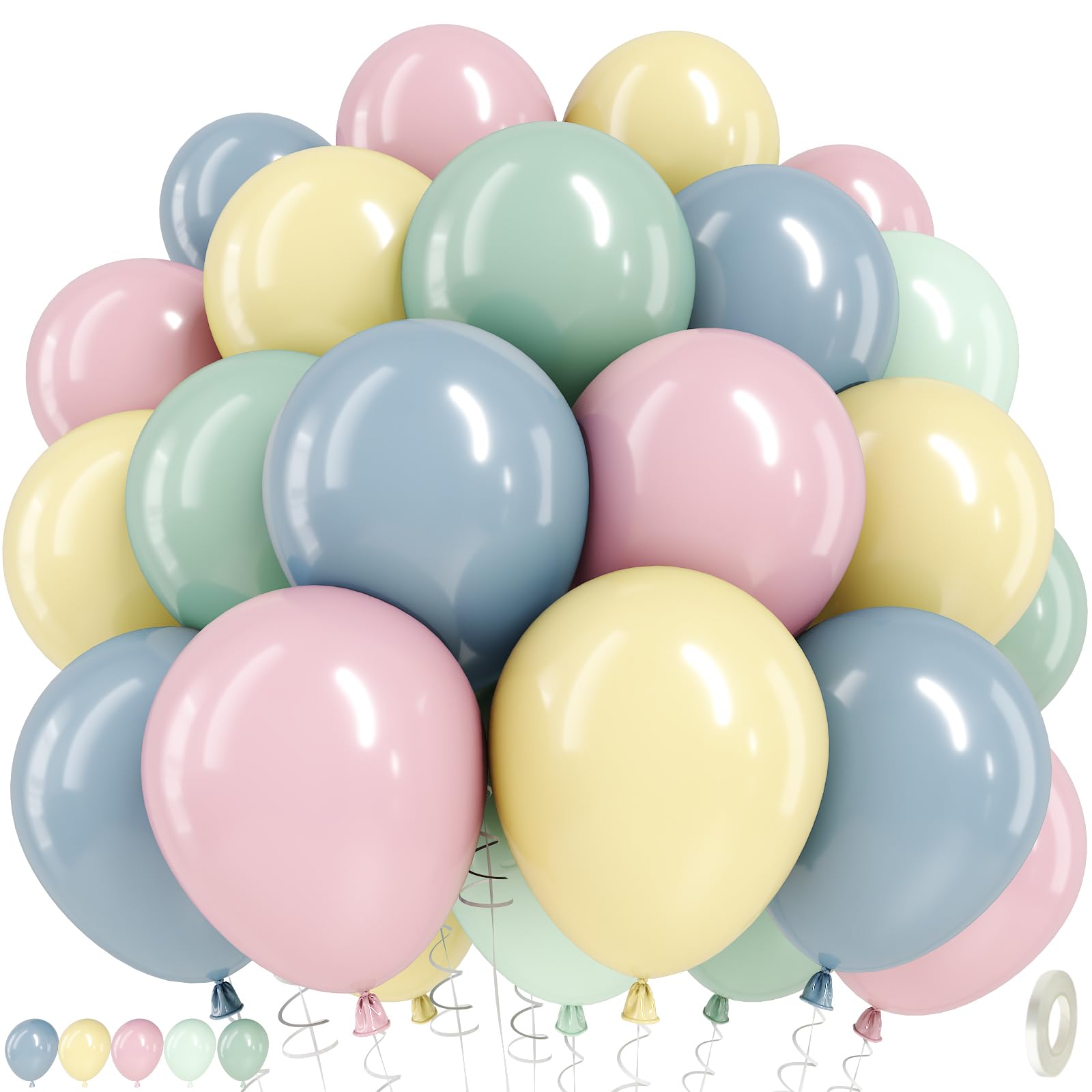Pink Green Blue Balloons, 12 Inch Pastel Pink Sage Green Dusty Blue Yellow Latex Balloons for Baby Shower Fairy Floral Birthday Wildflower Tea Garden Theme Easter Goose Chicken Party Decoration 50Pcs — image 1