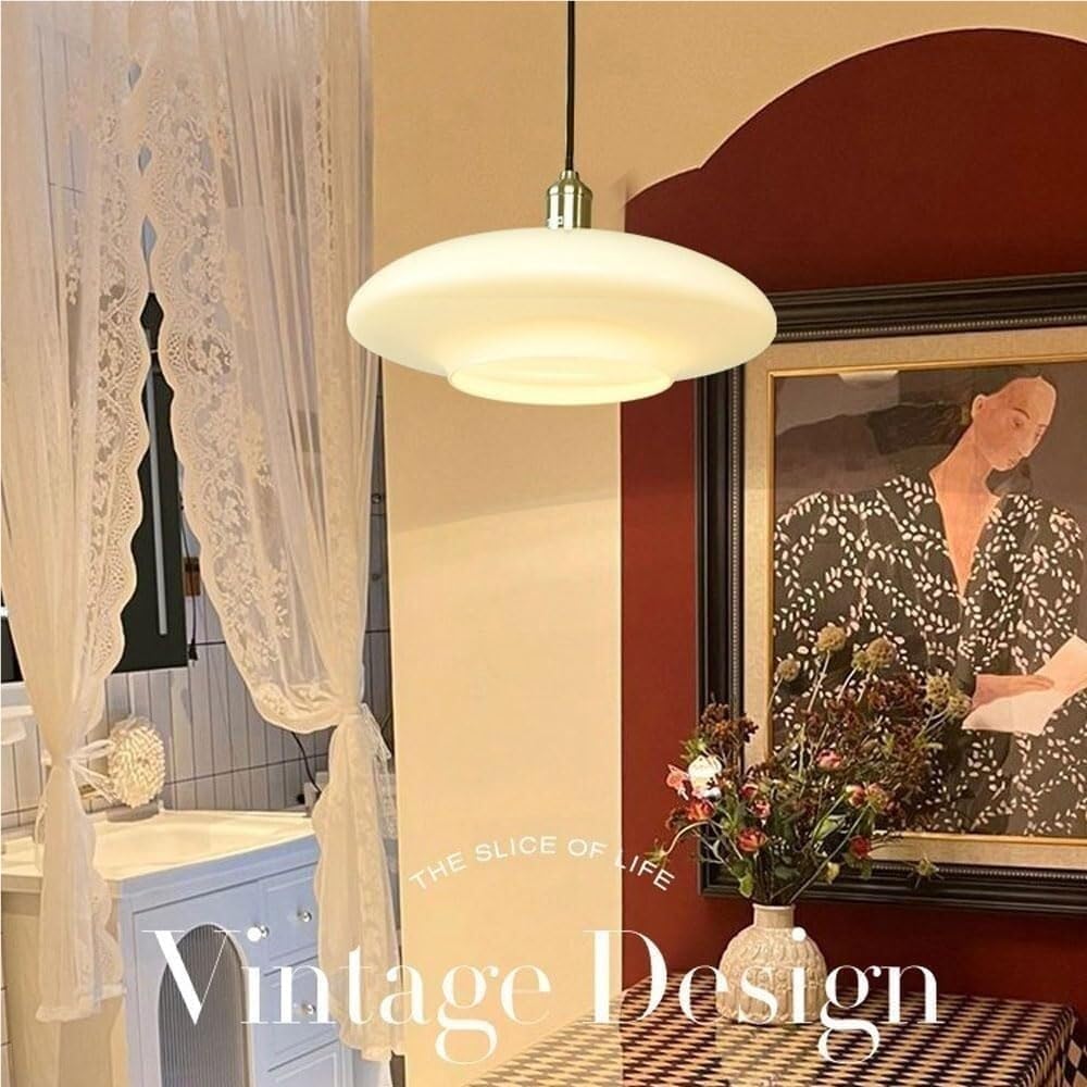 Modern Luxury White Glass Hanging Light Fixture Northern Europe Pendant Lamp Metal Drop Ceiling Light with High Temperature Paint Kitchen Island Vintage Loft Chandelier for Dining Room Living Room(32C