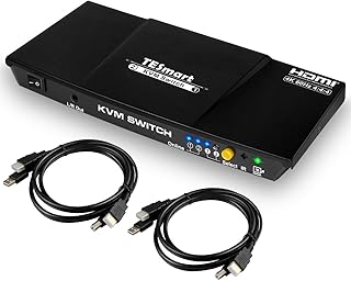 TESmart 2 Port HDMI KVM Switch 2x1 USB 2.0 Port 4K@60Hz UHD with 2 Pcs 5ft KVM Cables Supports USB 2.0 Device Control up to 2 Computers/Servers/DVR-HDMI, HDCP, HDR, RGB, YUV, 18 Gbps(Black)