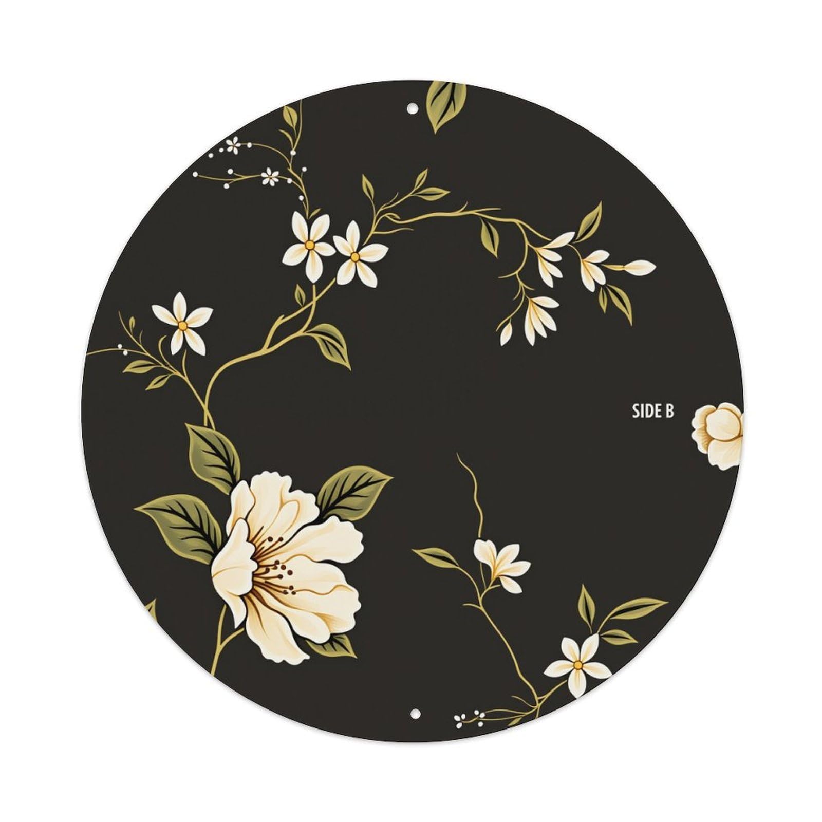 Floral Pattern On Dark Background Round Tin Sign Vintage Metal Poster Retro Bar, Home, Man Cave, Kitchen, Laundry Room Wall Art Decor Gift 8x8Inch