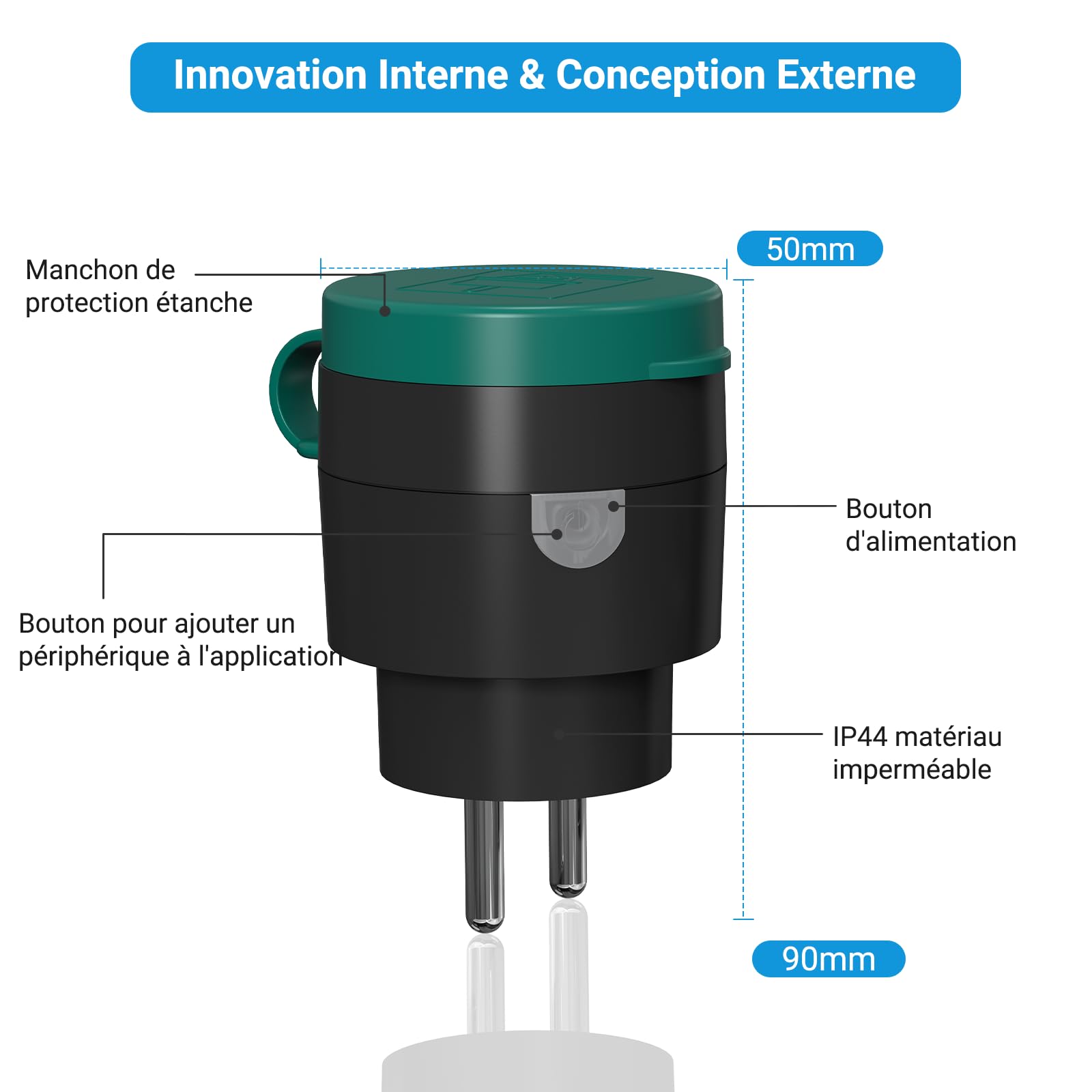 Enchufe conectado WiFi 10A, enchufe inteligente impermeable compatible con Alexa & Google Home, función temporizador, impermeable para IP44 exterior, 2 paquetes