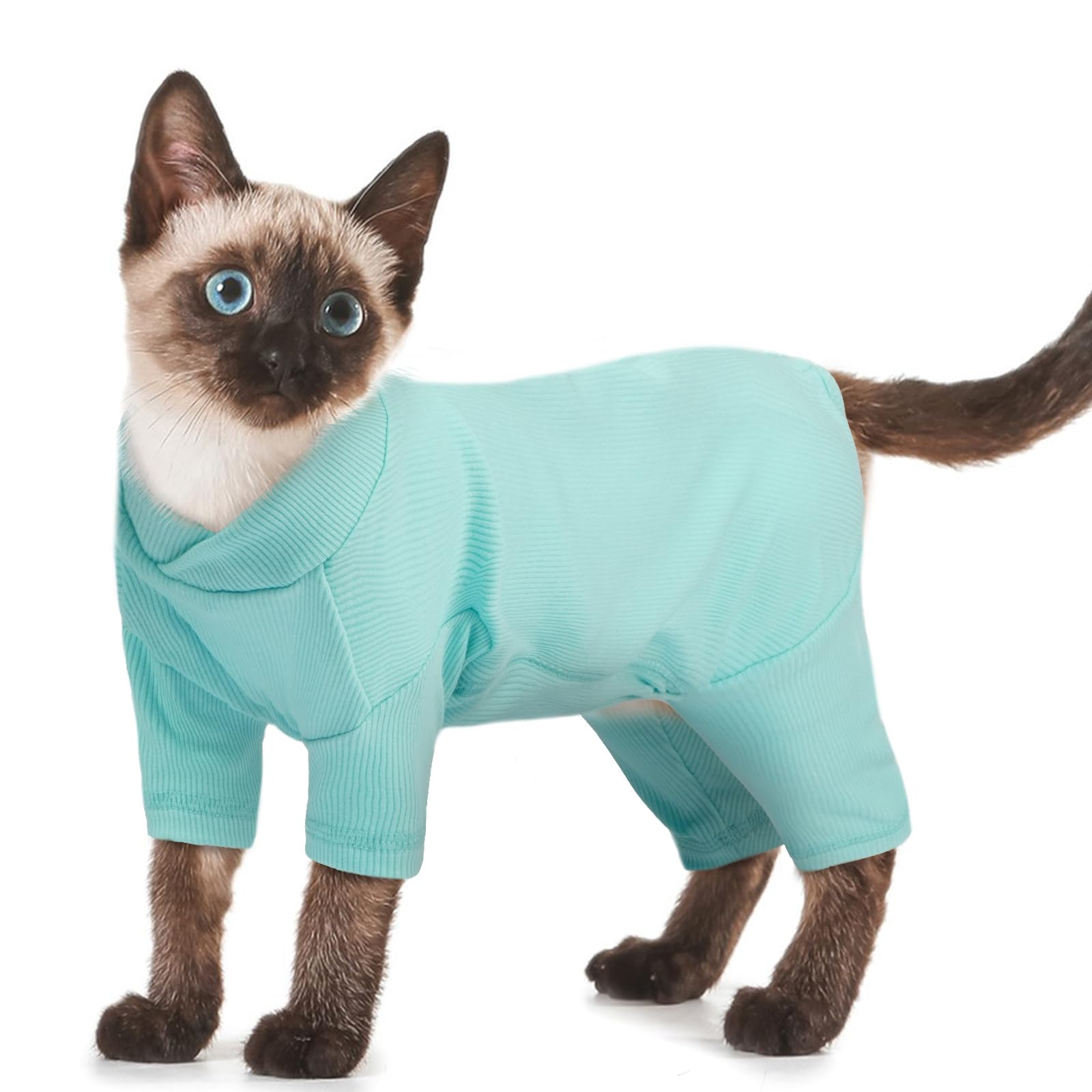 Cat Onesie, Sphynx Clothes Cat Suit to Stop Licking Wounds, Limit Scratching Due to Skin Conditions or Allergies(Blue, M)