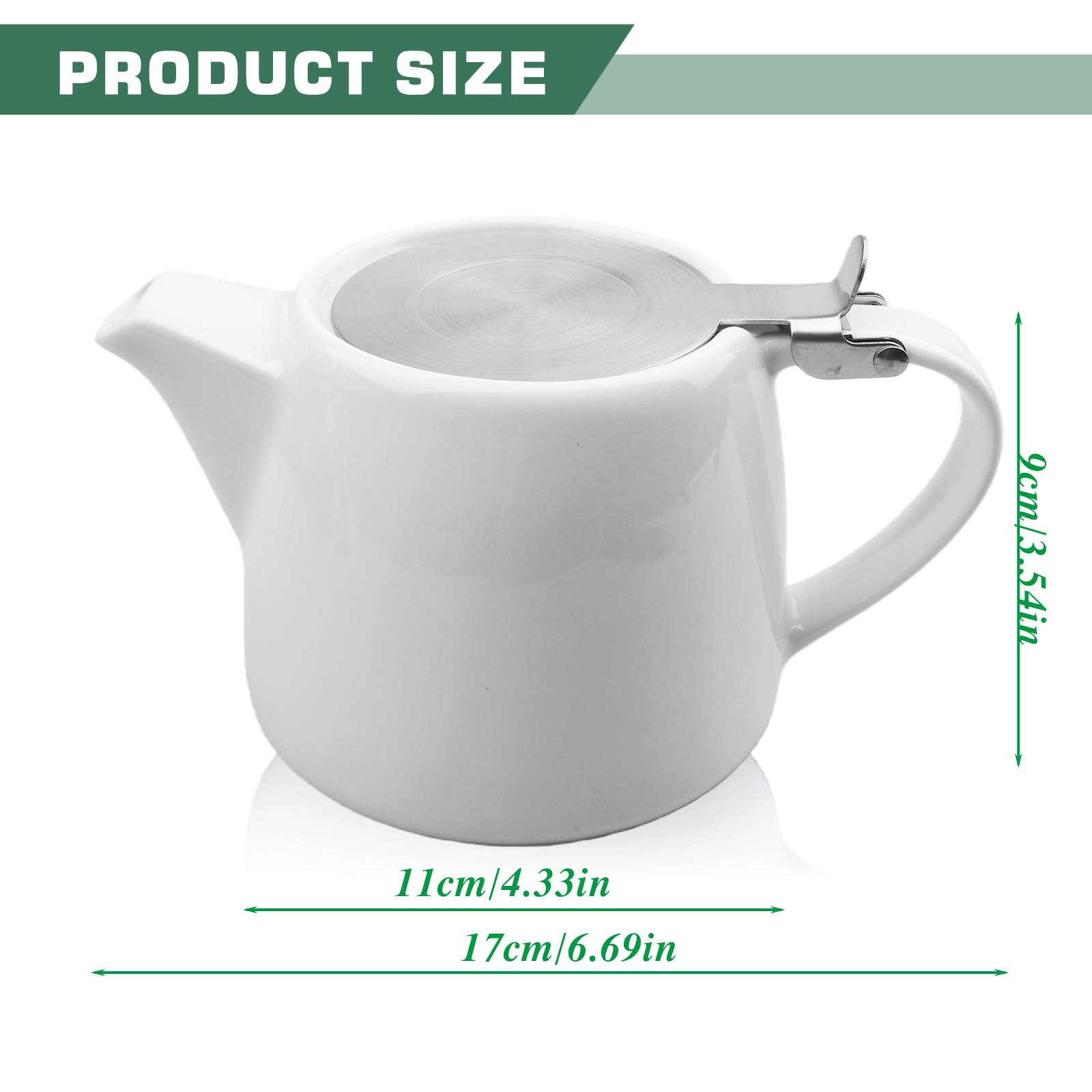 Teiera in porcellana: Teiera bianca in ceramica con filtro, 500ml Teiera in ceramica con coperchio a innesto in acciaio inox, bollitore per tè e caffè, stoviglie in porcellana, preparatore per