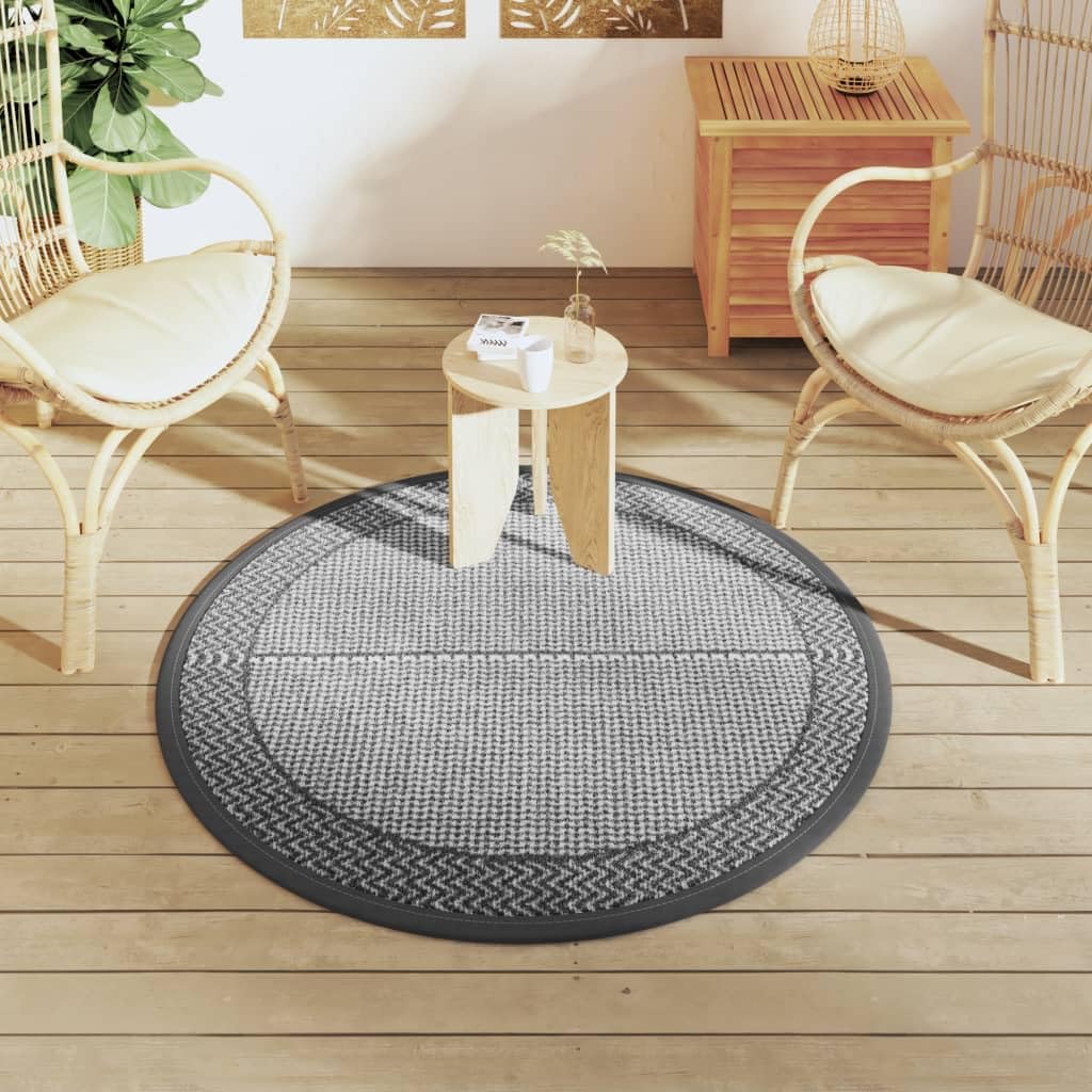 Tappeto per esterni ARAKIL grigio, diametro 120 cm, in polipropilene resistente, tappeto da giardino reversibile, per balcone, terrazza e soggiorno