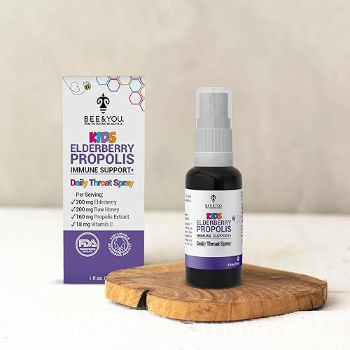 Miniatura 10 de BEE and You Kids - Aerosol diario para la garganta, apoyo inmunológico natural, antioxidantes y alivio del dolor de garganta, saúco, vitamina C,
