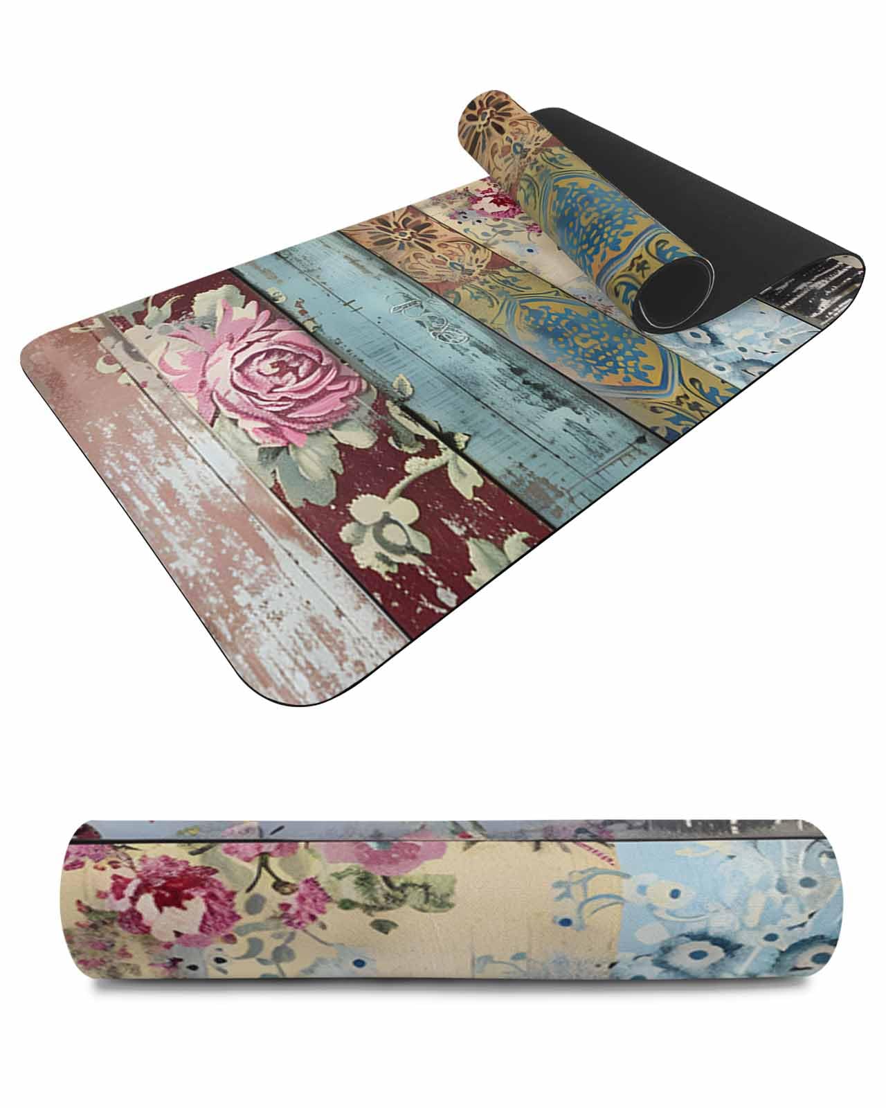 Debedcor Heat Proof Table Pads Waterproof Decorative, Vintage Floral Wooden Non-Slip Table Countertop Protector, Rustic Flower Botanical Wood Insulation Mat for Kitchen Room, 40 x 12 Inches