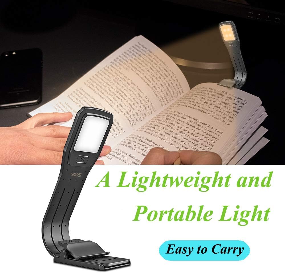 Oumeiou Book Light, Reading Light, 4 Level Brightness LED Reading Light, Eye-Care Warm Reading Lamp USB Rechargeable and Portable, up to 25 Hours Reading, Clip Light for Night Reading