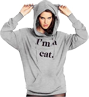 YuzRong Women's Sweatshirt Pullover Women's Long Sleeve Personality Cool Letter Cat Ear Hooded Sweater Top Soft Stretchable Comfortable Plus Sizes