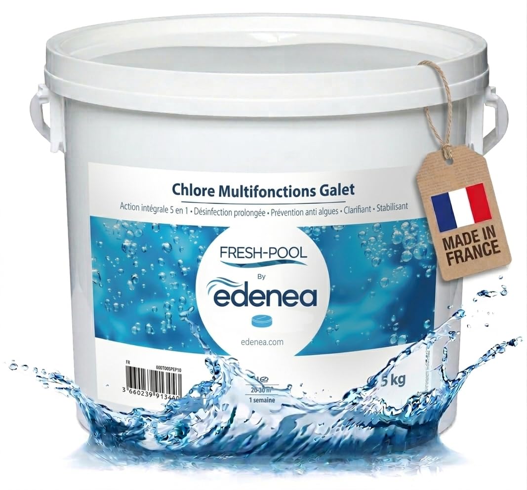 Fresh-Pool - Chlore Multifonctions Piscine Galets 200g - Traitement Complet - sans Cuivre - 5kg