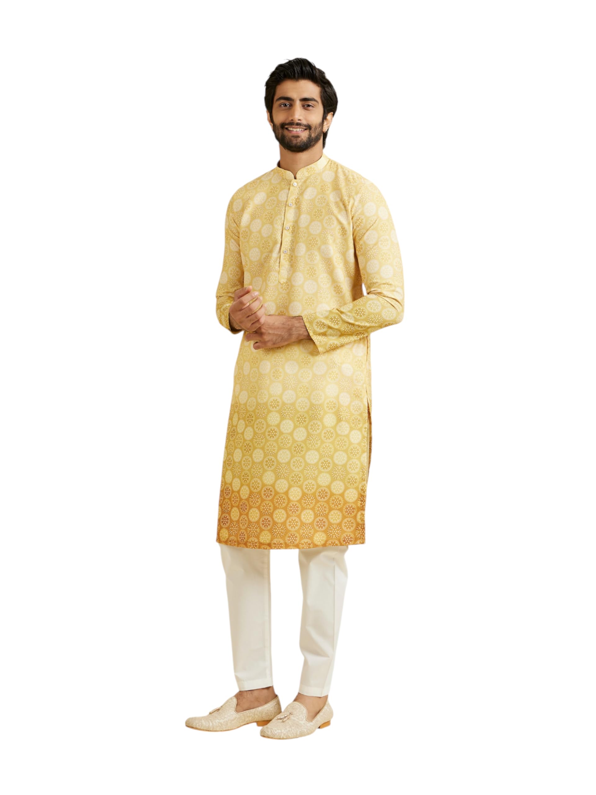 manyavar Men's Cotton Blend Circular Bandhani Prints Kurta Pyjama Set (2pcs)-picture-38