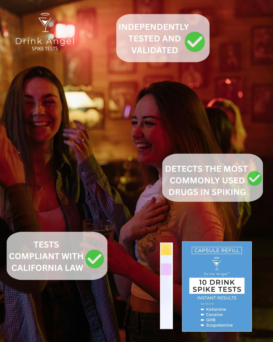 Lot de 10 kits de test de drogues discrets en déplacement pour kétamine et GHB | Tests de drogues testés cliniquement | Tests anti-pointes | Prévention des pics de boisson | Pack de