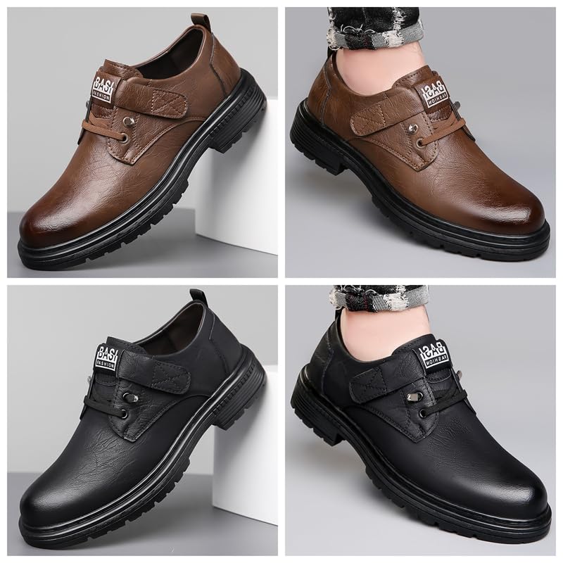 Men's Round Toe Thick Sole Adjustable Lace-Up Casual Shoes Fashionable Low-Top Leather Shoes Suitable for Wedding Business Office Formal Occasions2