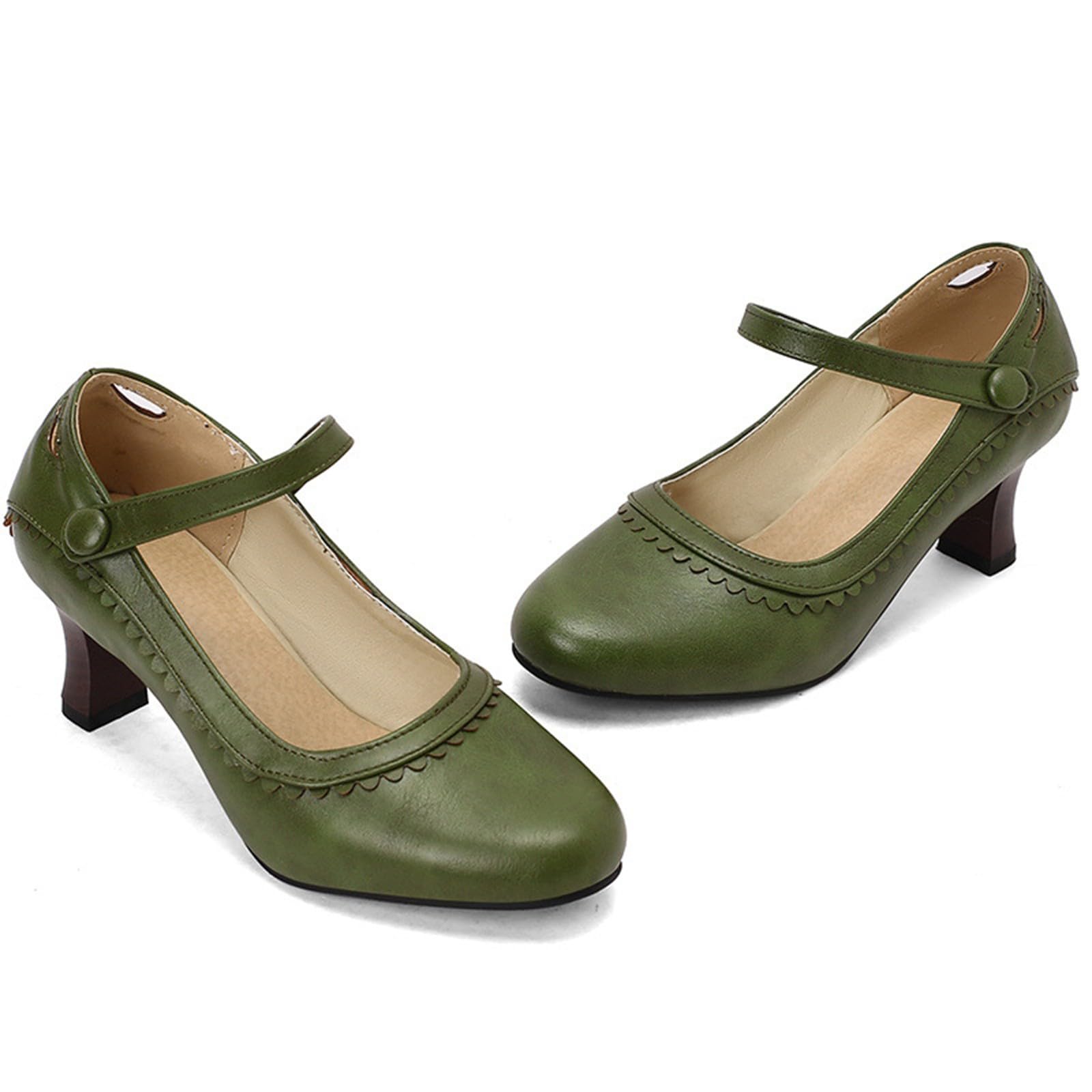 Zapatos de tacón vintage Mary Jane para mujer, estilo Oxford, punta redonda, con hebilla en el tobillo, para fiestas, informales, para boda, con correa al tobillo, tacón, tacón