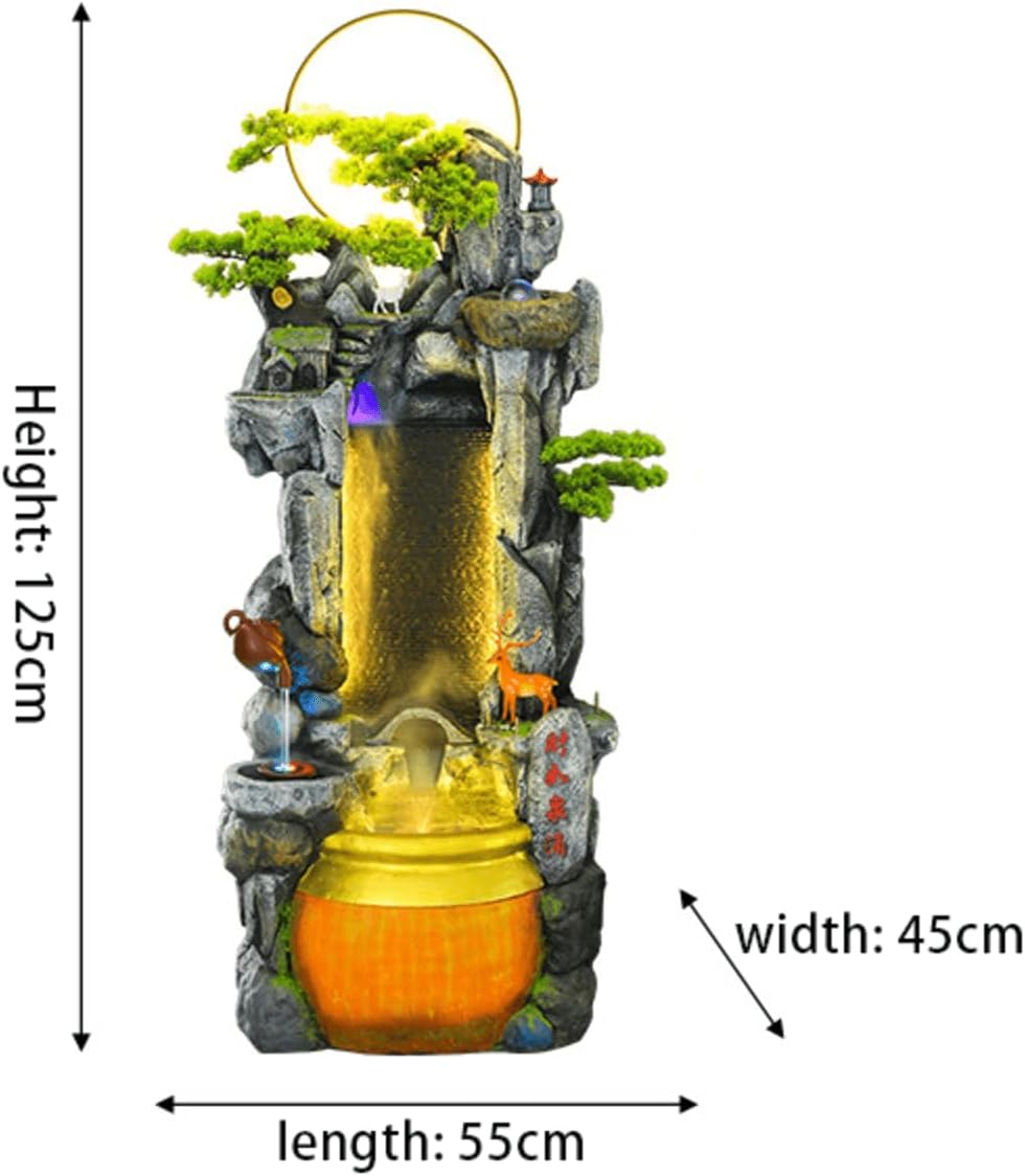 Elegant Zen Rockery Water Fountain with LED Lights and Nature-Inspired Elements - Indoor and Outdoor Decorative Waterfall for Home, Office, or Garden (2638, Small)