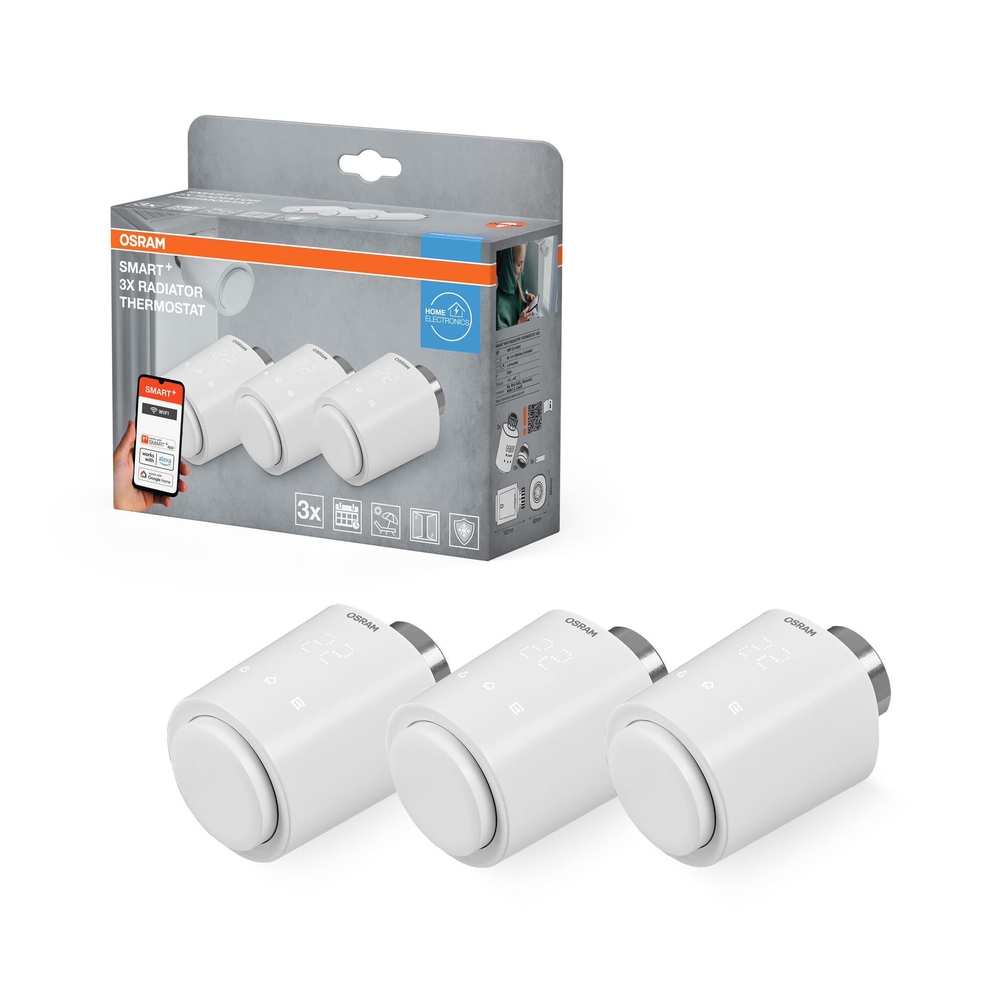 OSRAM Smart+ WIFI termostat grzejnikowy, IP20, tworzywo sztuczne, biały, 3 sztuki w opakowaniu