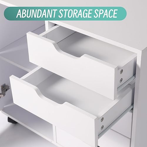 Miniatura 7 de Rotihom Archivador de 5 cajones, archivador lateral móvil de madera para oficina en casa, dormitorio, soporte de impresora de 31 pulgadas con