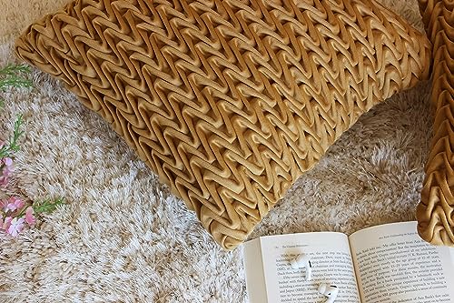 Image of Monstera Hut Corded Wavy Suede Mustard Cushion Cover Pack of 1, (Cushion Cover 16x16inch) (40.6 x 40.6 cm)