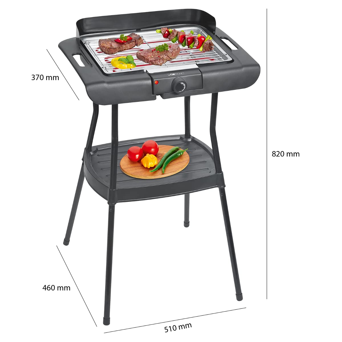 Clatronic BQS 3508 Grill elektryczny z nogami, Gril 35,5 x 24,5 cm, 2000 W, Metal, Czarny